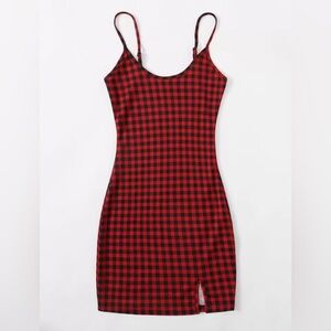 Chic Nation Red and Black Checkered Mini Dress
